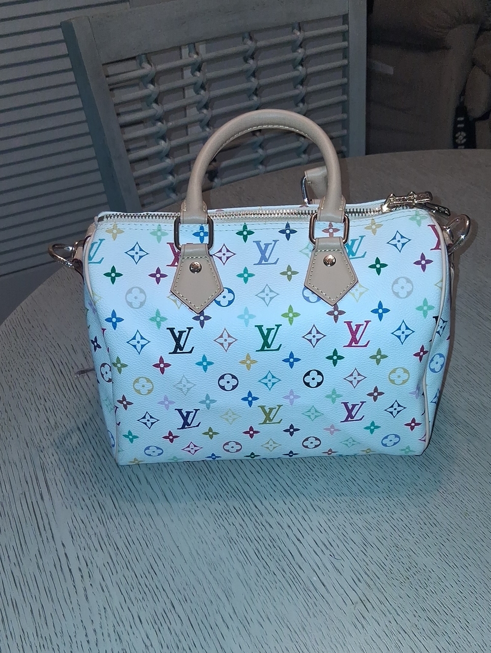 Unknown Source White Multicolor Monogram Satchel